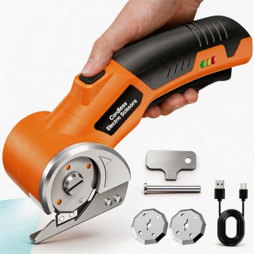 Image of Electric Scissors, Cardboard Cutter, With LED Light, High-Efficiency Brushless Motor, 2000mAh Battery, Tungsten Steel Blade, Suitable for Cloth, Cardboard, Carpet Wire Rope Cutters Orange