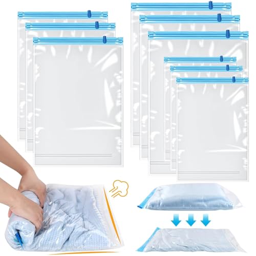 Mogoti 圧縮袋 旅行 衣類圧縮袋 衣類収納袋 旅行用 真空あっしゅく袋 くるくる圧縮袋 掃除機不要 手巻き 手押し ポンプ不要 衣類収納 圧縮パック 旅行便利グッズ 防カビ 防虫 トラベルグッズ 真空 衣類 洋服 圧縮 修学旅行 家族旅行 出張 引っ