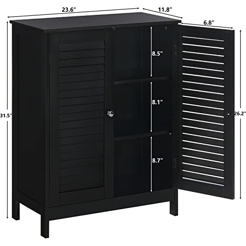 Weenfon Bathroom Storage Cabinet With 2 Louvered Doors, Floor Cabinet With 2 Shelves, Freestanding Cabinet, Small Cabinet For Living Room, Bathroom, Hallway, Black #TOP2