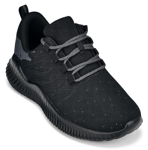 Image of CALTO Men's Invisible Height Increasing Elevator Shoes - Black /Grey Ultra Lightweight Sporty Sneakers - 2.8 Inches Taller - Q216 - Size 6 D(M) US