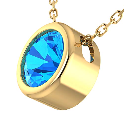 Belinda Jewelz Womens 14K Yellow Gold Swiss Blue Topaz Gemstone Pendant Necklace 7 mm Round 1.48 Ct. Solitaire 18" Chain Jewelry Gift for Wedding Christmas - Image 4