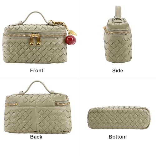 Image of Small Woven Box Crossbody Bags for Women Designer Leather Mini Top Handle Clutch Purse Square Vanity Bag with Cherry Charm