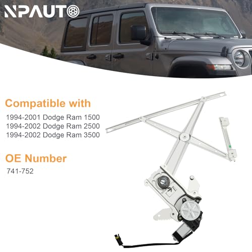 Image of Front Passenger Side Power Window Regulator with Motor Replacement for 94-02 Dodge Ram 1500 2500 3500 Pickup 1994 1995 1996 1997 1998 1999 2000 2001 2002, Right, 741-752