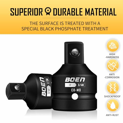 Image of BOEN 10-Piece Impact Socket Adapter and Reducer Set, Standard SAE 1 /4 inch 3 /8 inch 1 /2 inch 3 /4 inch, CR-MO Steel Driver & Wrench Conversion Kit Socket Reducer with 3 /8 inch & 1 /2 inch Universal Joint