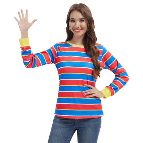 Disfraz de manga larga con rayas clásicas en rojo y azul para mujer