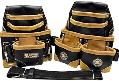Tool Belt | Leather Tool Rig for carpenter,Electricians,Constructor,Handyman| Adjustable Tool Pouches Leather Tool Adjustable RIG POUCH w/ BELT(Black/Yellow) Large (29" To 46")