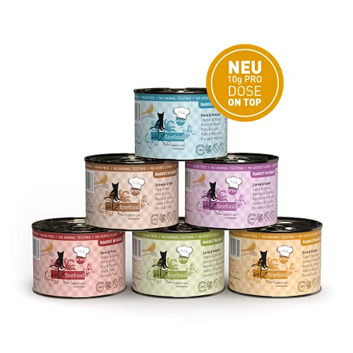 catz finefood Ragout N° 607 Känguru & Ente Katzenfutter nass - Feinkost Nassfutter für Katzen in Sauce ohne Getreide und Zucker mit hohem Fleischanteil, 6 x 190 g Dose
