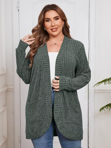 Image of BELAROI Women Plus Size Cardigan Sweater Fall Outfit | Open front long cardigan, lightweight sweater, versatile layering tops for fall winter, daily wear, outdoor, office clothes