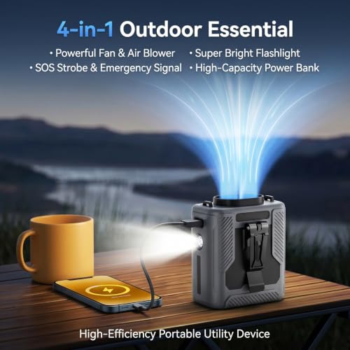 Ventilador de cintura portátil recargable USB multifuncional gris para camping y pesca 6