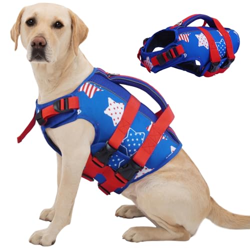Kuoser Dog Life Jacket High Flotation, Reflective Dogs Life Vest for Swimming Boating, Adjustable Small Medium Large Dog lifejacket, Lightweight Dogs Life Preserver Rescue Handle Spring Summ
