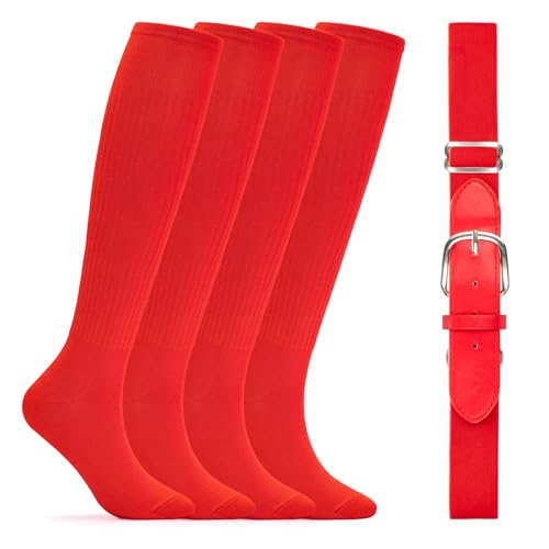 Red/Black/Navy Blue Baseball Socks and Belt Combo, Softball Sock and Adjustable Belt for Youth Girls Men Adult