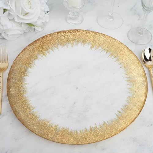 Efavormart-8-Pack-13-Gold-Glass-Charger-Plates-Reusable-Rim-Charger-Plates-Spray-Design-Plates-Perfect-for-Wedding-Party-Decorations-Banquet-Upscale-Occasions-Birthday-Celebrations