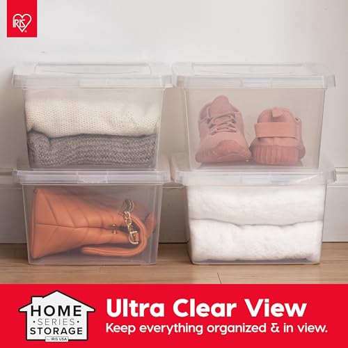 Image of IRIS USA 4-Pack Storage Bins with Lids, 15 Quart, Shoe Boxes Clear Stackable Containers Organize Shoes Closet Shelves, Classroom Organization Teacher Tools, Game Storage - BPA-Free Plastic