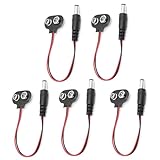 Conector de clip de batería de 9 V con enchufe CC macho de 2,1 x 5,5 mm para electrónica Arduino, experimentos de estudiantes u otros equipos con batería de 9 V (tipo T) (5 unidades)