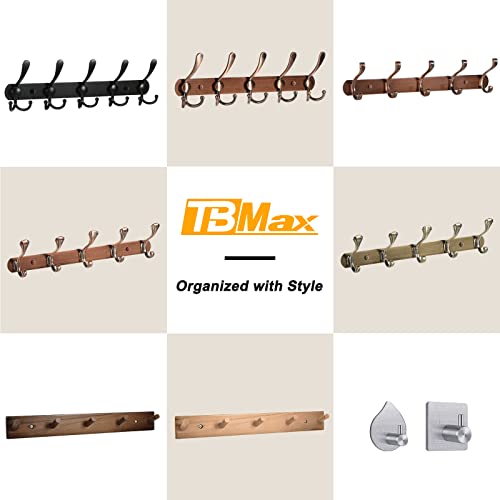 Tbmax Coat Rack Wall Mounted - 2 Pack Sturdy Metal Coat Hook Rail With 5 Tri Hooks For Coat Hat Towel Purse Robes Mudroom Bathroom Entryway -Black #TOP6