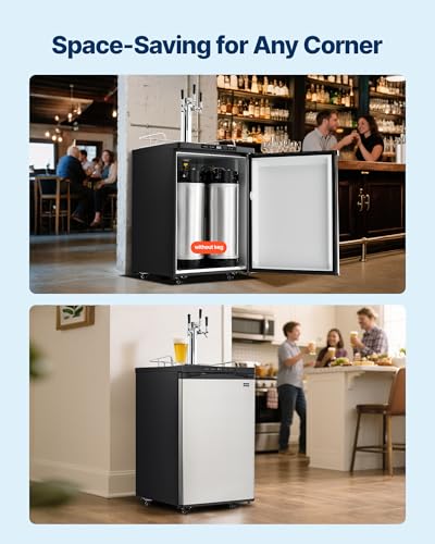 VEVOR Beer Kegerator, Triple Tap Commercial Draft Beer Dispenser for D system, Full Size Keg Refrigerator with 5lbs CO2 Tank, Hold 3 Sixth/2 Slim/3 Ball lock keg (3 taps - ball lock) on Fridge.com