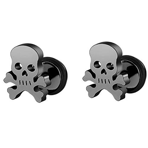 Stainless Steel Gothic Skull Bone Skeleton Biker Cocktail Party Halloween Stud Earrings