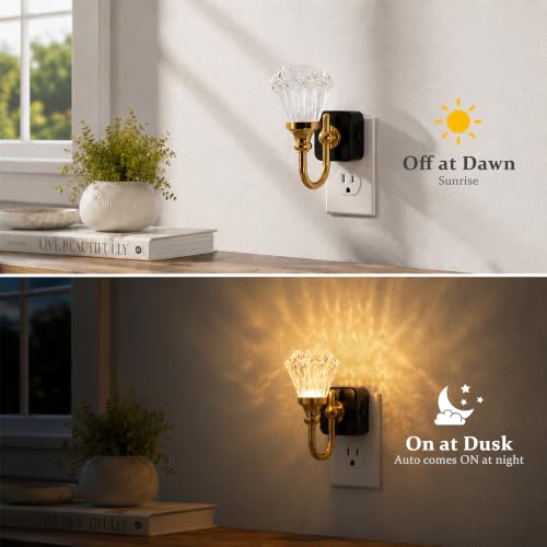 Image of JandCase Night Light, Night Lights Plug into Wall, Crystal LED Nightlight | 0-100 LM Dimmable Nightlights, Dusk to Dawn Sensor, 1W Vintage Rotatable Nite Light for Bathroom Hallway Decor, 1 Pack