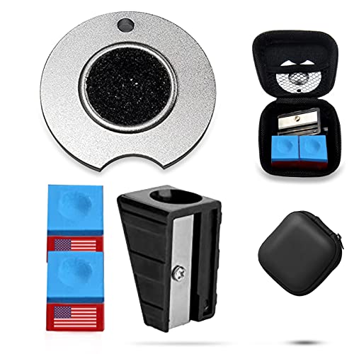 3 Set Billiards Pool Table Accessories Including 2 Pieces Of Pool Cue Chalk Cubes, Pool Cue Tip Shaper Dime Radius, Billiards Pool Cue Tip Repair Tool, Portable Eva Storage Box #TOP2