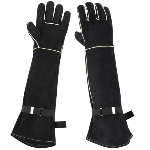 ENPOINT Animal Handling Gloves Bite Proof Thickened Leather Cat Gloves for Scratching Falconry Welding 23.6 inch Black Yellow