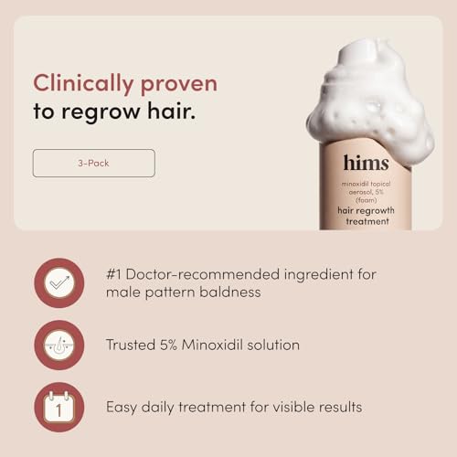 Image of hims Hair Regrowth Treatment - Topical Minoxidil 5% Solution for Men - Extra Strength - Supports Thicker, Fuller Hair - Non-Greasy - Unscented, 3 Pack