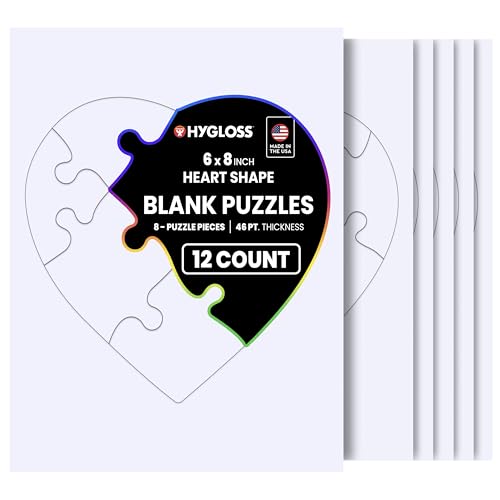 Hygloss 12 Blank Heart Puzzles – 6 x 8 Inches – Ideal for Valentine’s Day Crafts – Write, Draw, and Decorate – 8 Pieces Each