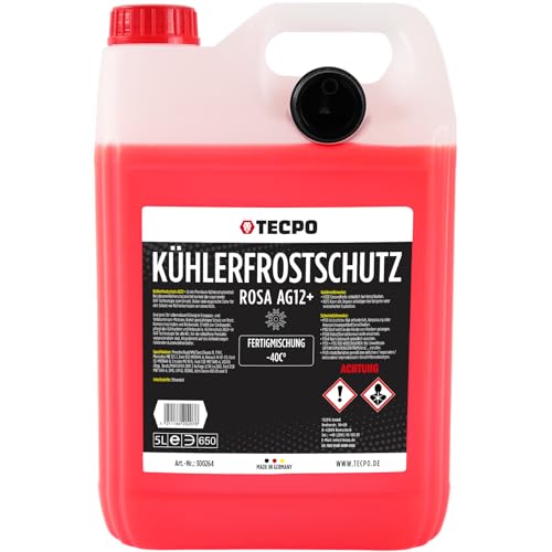 TECPO Anticongelante rojo G12+ Anticongelante -40 °C, color rosa, 5 L