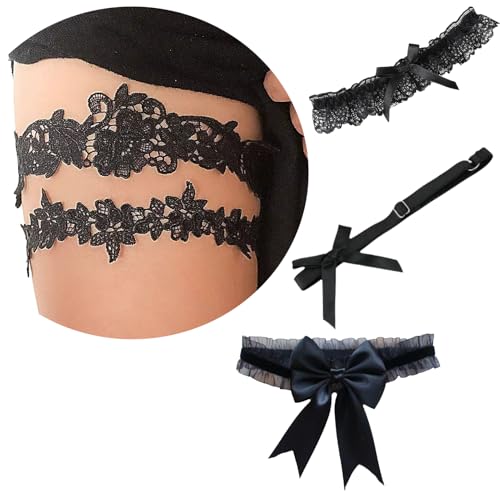 5 PCS/Set Lady Women Lace Garter Bridal Prom Party Wedding Leg Garters for Bride Black Bowknot Floral Belt