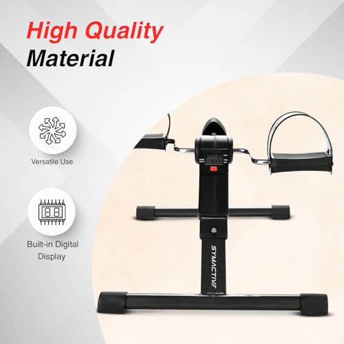 Image of Amazon Brand - Symactive Fitness Mini Cycle Pedal Exerciser | Heavy Material | with Adjustable Resistance Levels and Digital Display | Compact & Portable Design (Black)