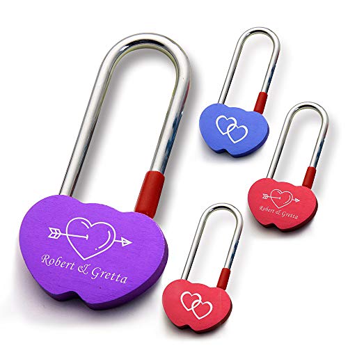 Personalized Padlock Engraved Love Lock Anniversary Valentine's Day Wedding Birthday Trip Gift Double Heart Shape Custom Present for Couples (Purple, Style 1)