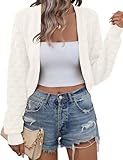 Kistore Womens Cardigan for Dress Lightweight Open Front Cropped Sweater Winter Casual Loose Long Sleeve Knit Jacket White S