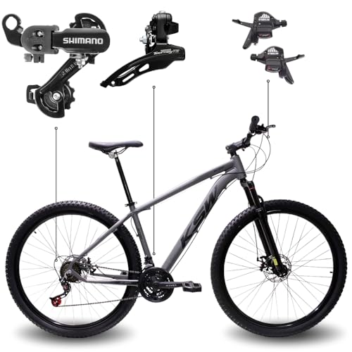 Bicicleta Aro 29 KSW XLT 100 21 Marchas Shimano Quadro Alumínio Freio Hidráulico MTB (Grafite, 19)