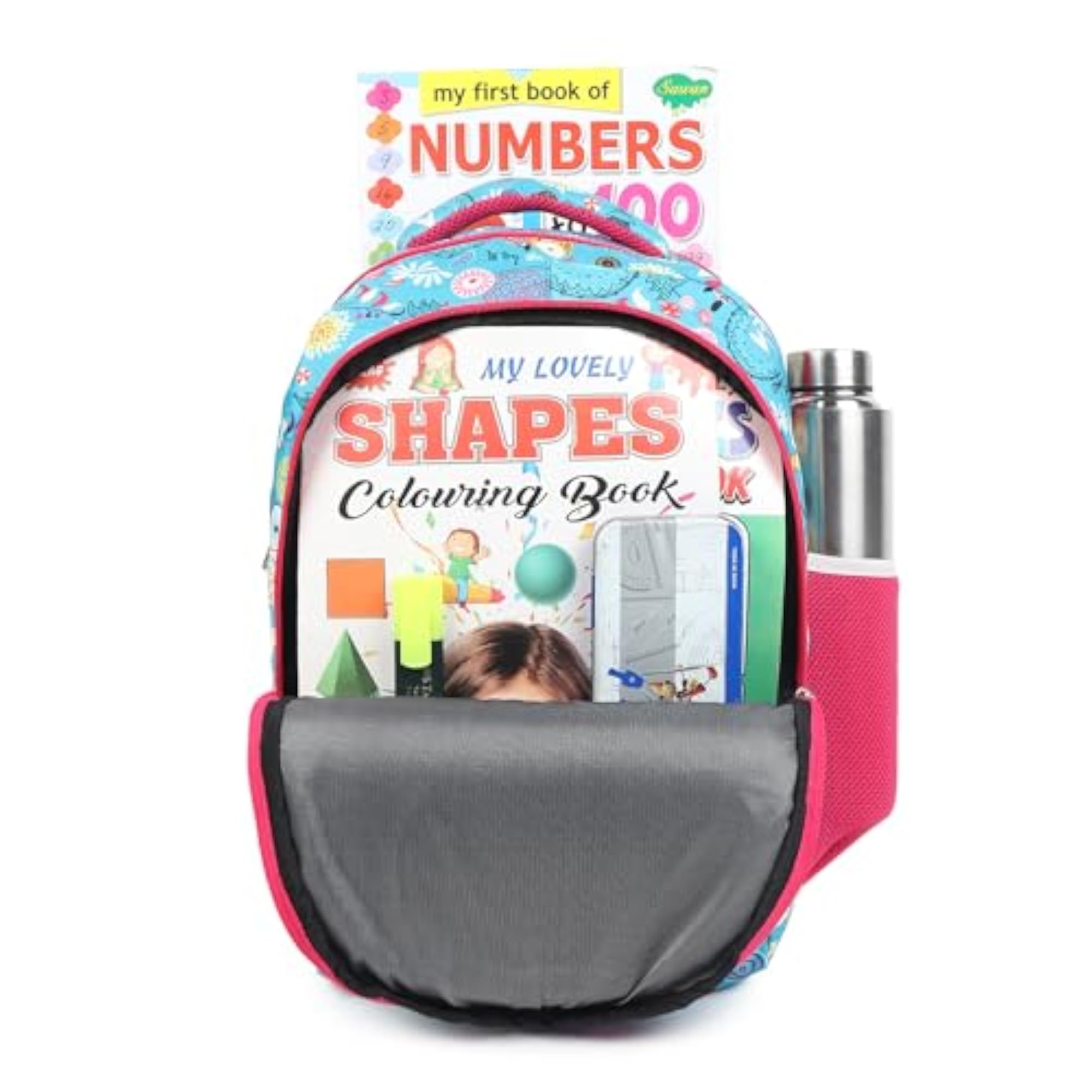 Sky Blue Printed School Bag with 3 Compartments