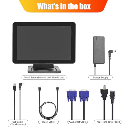 Image of ANGEL POS 15.6 Inch 1920 x 1080 FHD IPS Touchscreen POS Monitor with Metal Stand, 10 Points Touch HDMI VGA, Waterproof Dustproof Screen 1080P, Indusitrial, Office, Retail, Gym, Warehouse (Black)