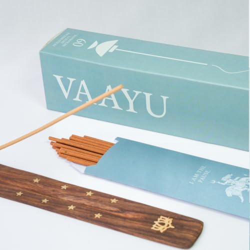 Image of Vaayu Luxury Incense Sticks | 60 Bambooless Incense Sticks | Pure Sheesham Wood Stand | Long Lasting Fragrance | Complete Sensory Journey | Ethically Crafted | Pack of 1