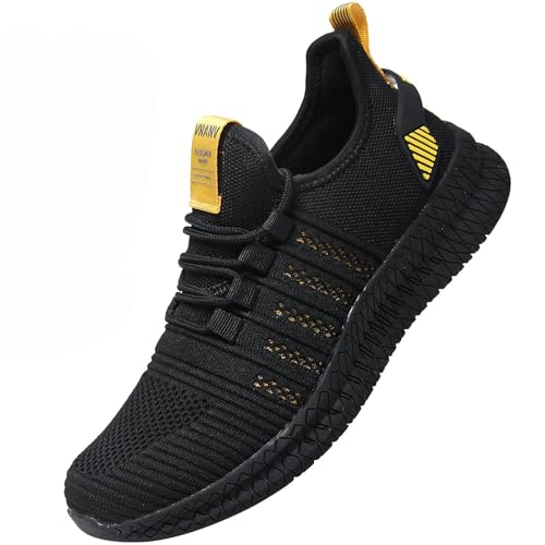 Men's Running Shoes - Lightweight Athletic Sneakers with Breathable Mesh, Non-Slip Sole for Gym, Walking, and Daily Wear - Available in Sizes 14-18 Black/Yellow