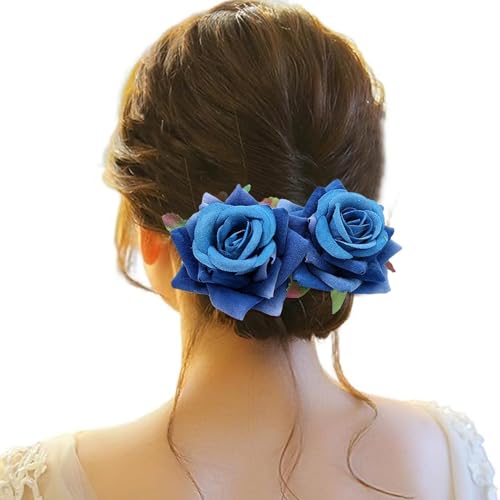 2026 Barrettes à cheveux pour filles - Barrettes à cheveux pour femmes - Bijou de tête pour mariage - Fleurs - Accessoire de cheveux pour mariée - Barrettes à cheveux pour femme (bleu taille unique