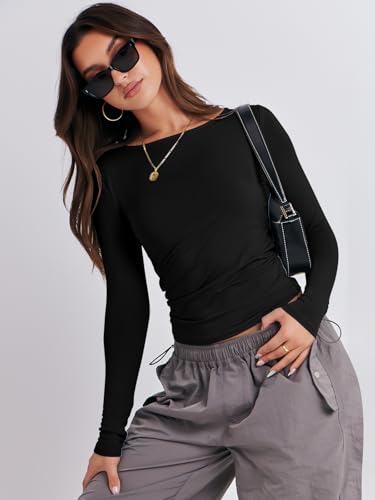 ANRABESS Women’s Long Sleeve Shirts Tight Fitted Going Out Crop Tops Crewneck Basic Tee Y2k Fall Outfits Teens Girls Clothes4
