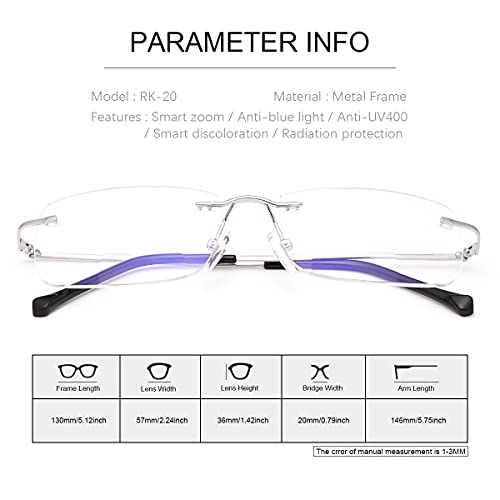 Rimless Bifocal Reading Glasses Transition Photochromic Dark Grey Sunglasses Uv400 Protection Sun Readers Frameless Blue Light Blocking Computer Eyeglasses Anti Glare Eyewear For Men And Women #TOP7