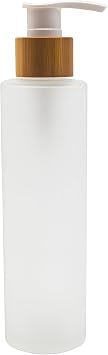 1PCS Empty Refillable Frosted Glass Pump Bottle with Bamboo Pump Head Toiletries Storage Containers for Bath Shower Shampoo Hair-Conditioner Cleanser 150ml/5oz