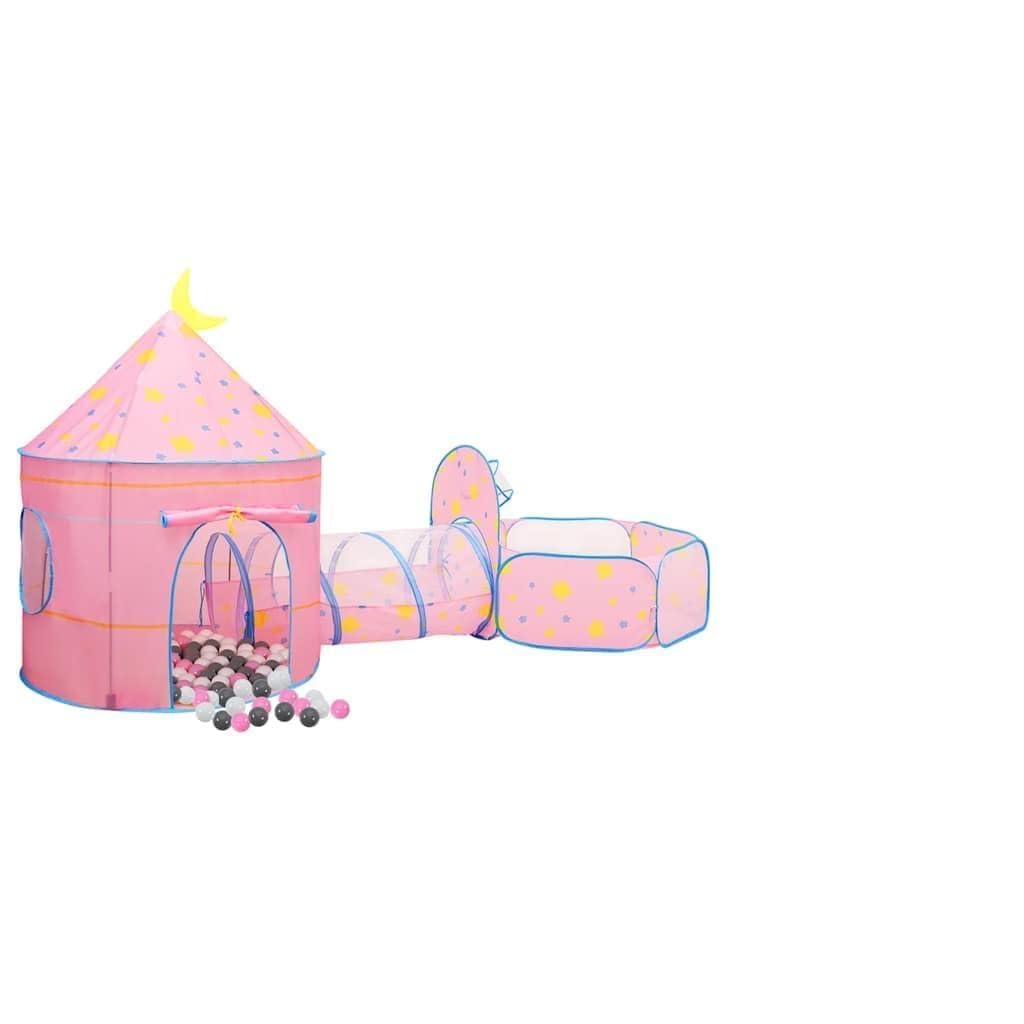 Spielzelt mit 250 Bällen Rosa 301x120x128 cm Kinderzelt Schloss Bällebad Spieltunnel Krabbeltunnel Tragbar für Drinnen Draußen Garten Kinderzimmer Motorik Förderung