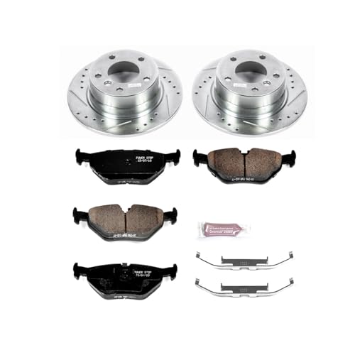 Image of PowerStop Rear Brake Kit for BMW Z4 2003-05 - Drilled and Slotted Disc Rotors with Carbon-Fiber Ceramic Brake Pads Replacement, K5130