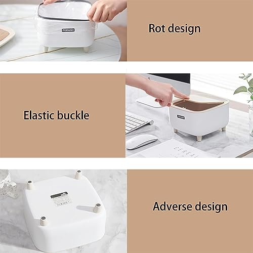 Image of Mini Portable Tabletop Dustbin, Mini Trash Can with Lid - Wastebasket for Bathroom Vanity, Desktop, Tabletop (Square Press - White)