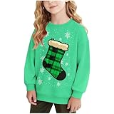 Lustige Weihnachtspullover Mädchen Christmas Sweatshirt mit Weihnachtsmotiven Langarm Weihnachtsbluse Casual Weihnachtsoutfit Weihnachtsshirt Kinder Teenager Lustig Freizeitpullover