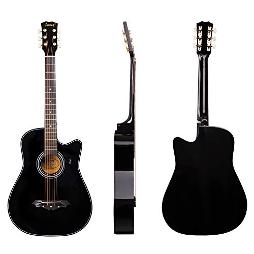 Image of JUAREZ JRZ38CTR /BK 38 Inch Linden Wood Acoustic Guitar with Dual Action Truss Rod, Bag, Picks, Allen Key, Extra String Set, Black