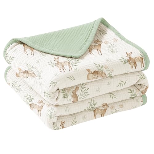 Image of Konssy Muslin Baby Blankets, Super Soft 100% Cotton Crib Blanket | Soft Lightweight Nursery Swaddling Wrap for Girls Boys, Infant Toddler, 47 X 47 In, Woodland