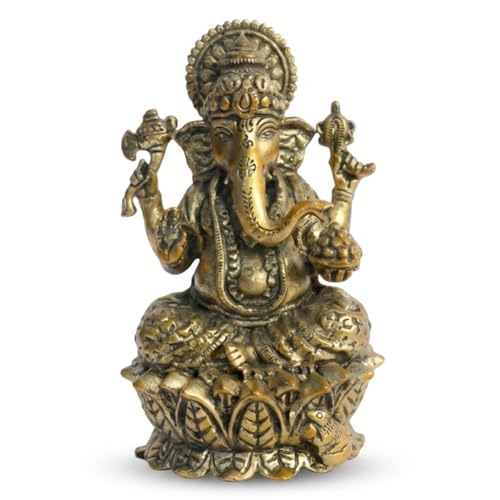 Image of Brass Ganesha Idol, Vastu Remedy for Obstacle Removal (6 Inch, 630 g)