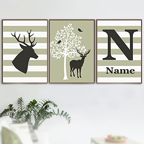 Affiche de cerf et arbre en toile triptyque 50x70 cm sans cadre