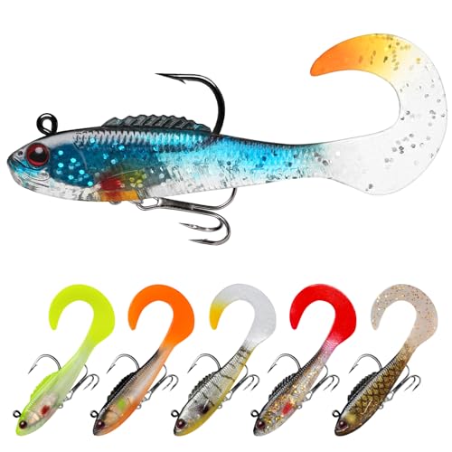 TRUSCEND Fishing Lures for Bass Trout, Jighead Lure Durable Soft Swimbait, Well-Made Lifelike Swim Baits, Jigging Lure for Bass Crippie Trout Walleye, Fishing Gear Gifts for Men