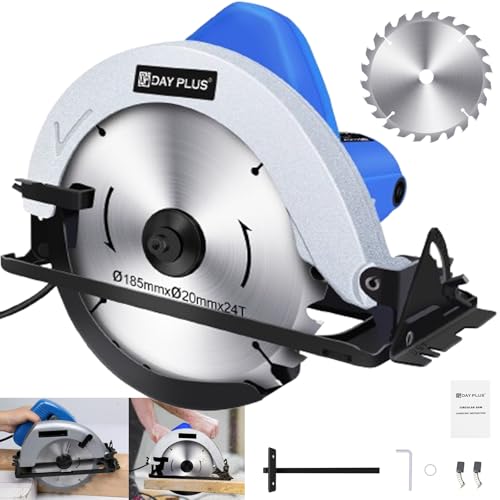 PRO Circular Saws, 2000W 5000 RPM, Bevel Angle(0 to 45°) Joint Cuts with 185mm Blade, Wood Cutting Tool, Adjustable Cutting Depth for Wood and Logs Cutting